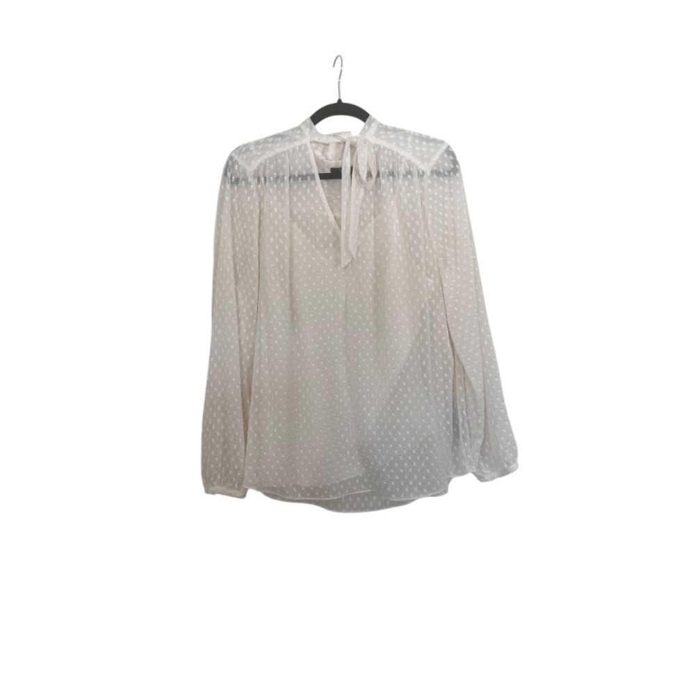 NYDJ White Tie-Neck Long Sleeve Blouse, Large